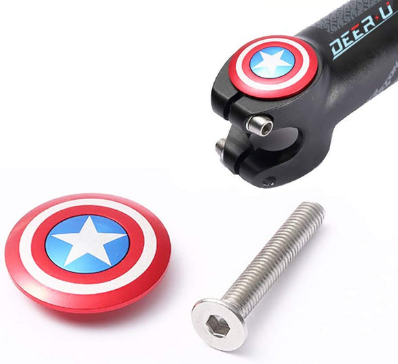 DEERU 1 1/8 inch Light Bicycle Aluminum Headset Top Cap & Stainless Steel Bolt MTB Bike, Bolt Cap Covered - Captain America